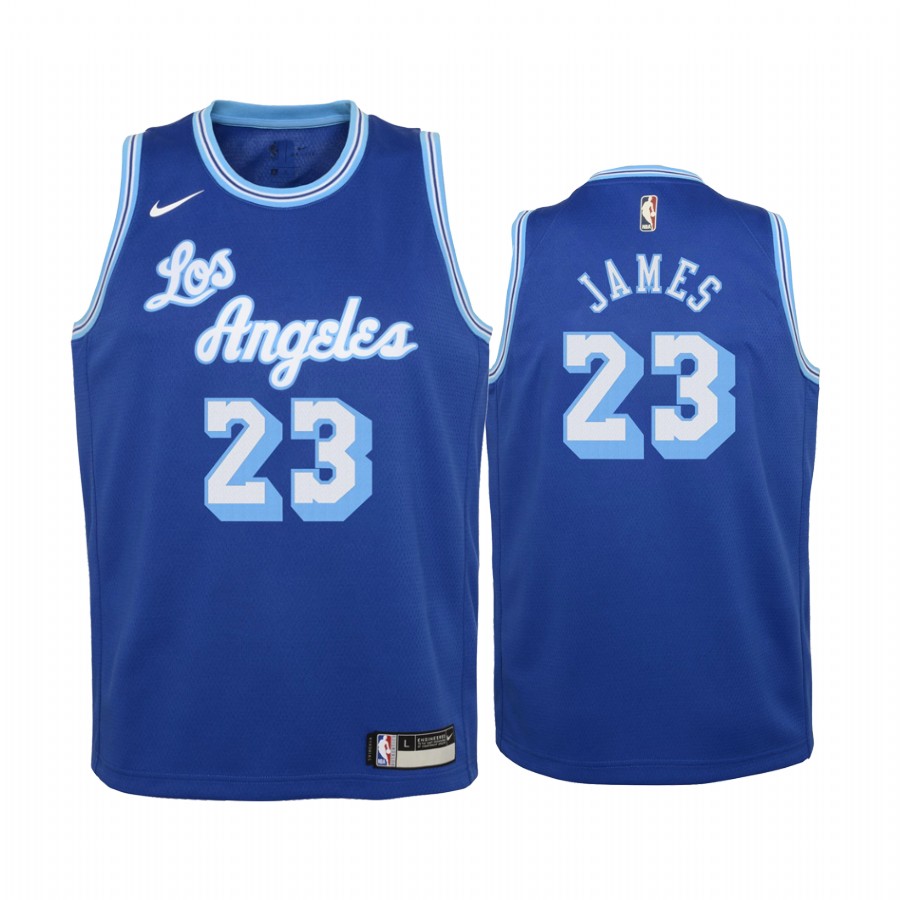 Los Angeles Lakers LeBron James 2020-21 Hardwood Classics Blue Youth Jersey #23