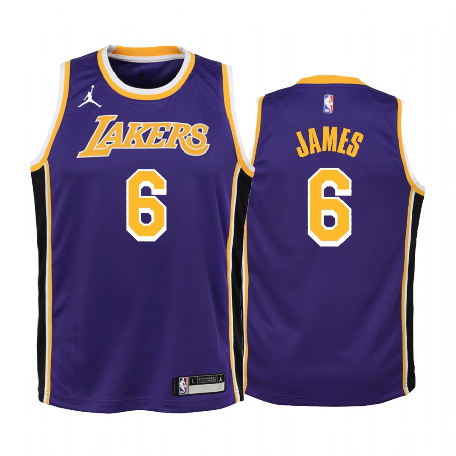 Los Angeles Lakers LeBron James 2021-22 Statement Edition Purple Youth Jersey Change Number #6