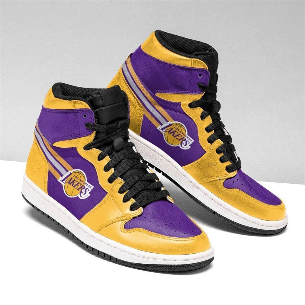 Los Angeles Lakers NBA Fashion Sneakers Basketball Shoes Leather High Top Air Jordan Sneaker, Air Jordan Hightop