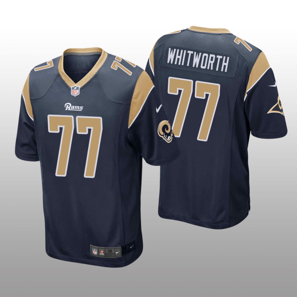 Los Angeles Rams #77 Navy Men's Andrew Whitworth Game Jersey