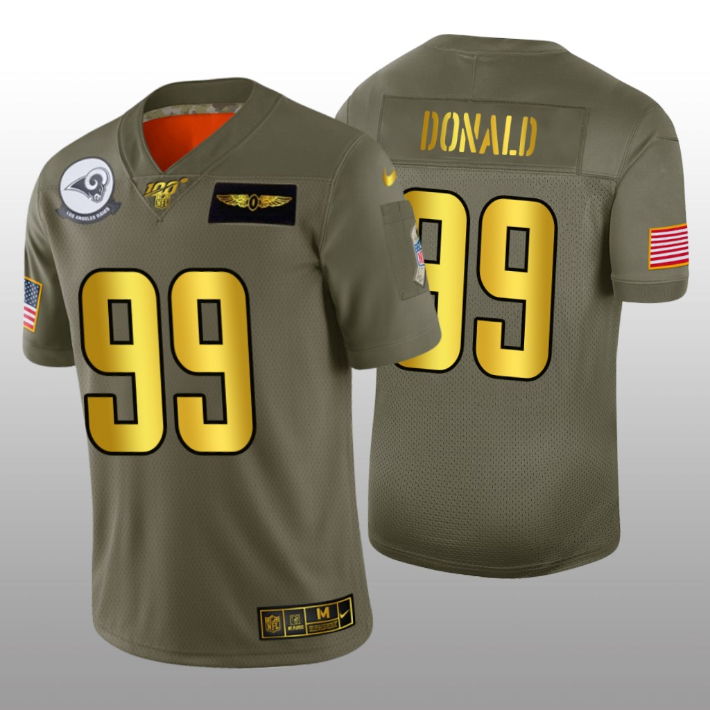 Los Angeles Rams Aaron Donald Olive Golden NFL 100 Jersey 2019 Salute to Service - Men's