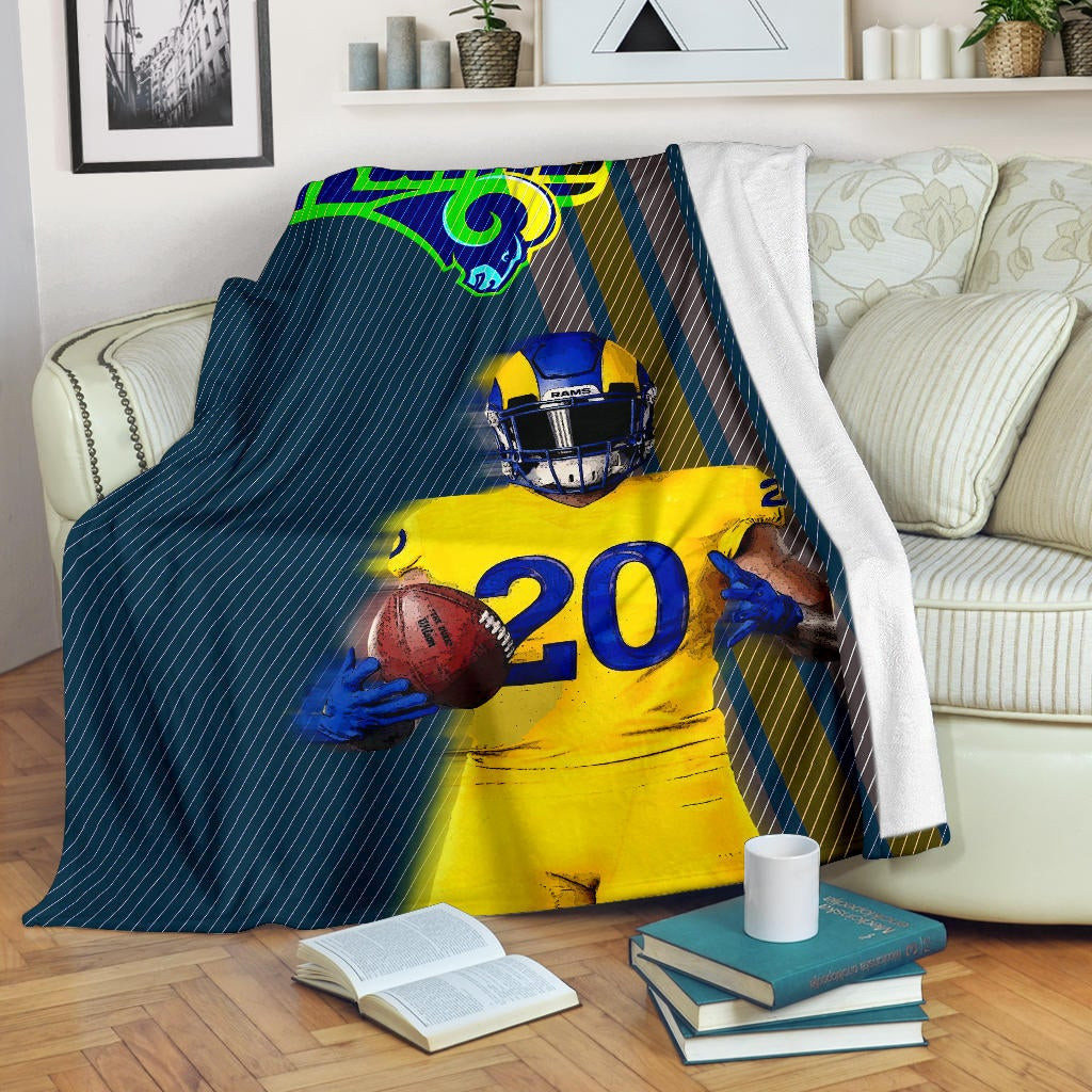 Los Angeles Rams American Football Jalen Ramsey 20 Wearing Helmet Standing Fleece Blankets