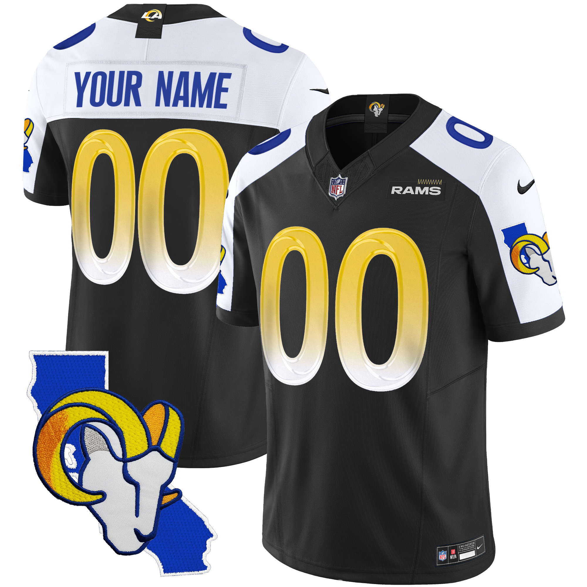Los Angeles Rams California Patch Vapor Limited Custom Black Alternate Jersey - All Stitched 