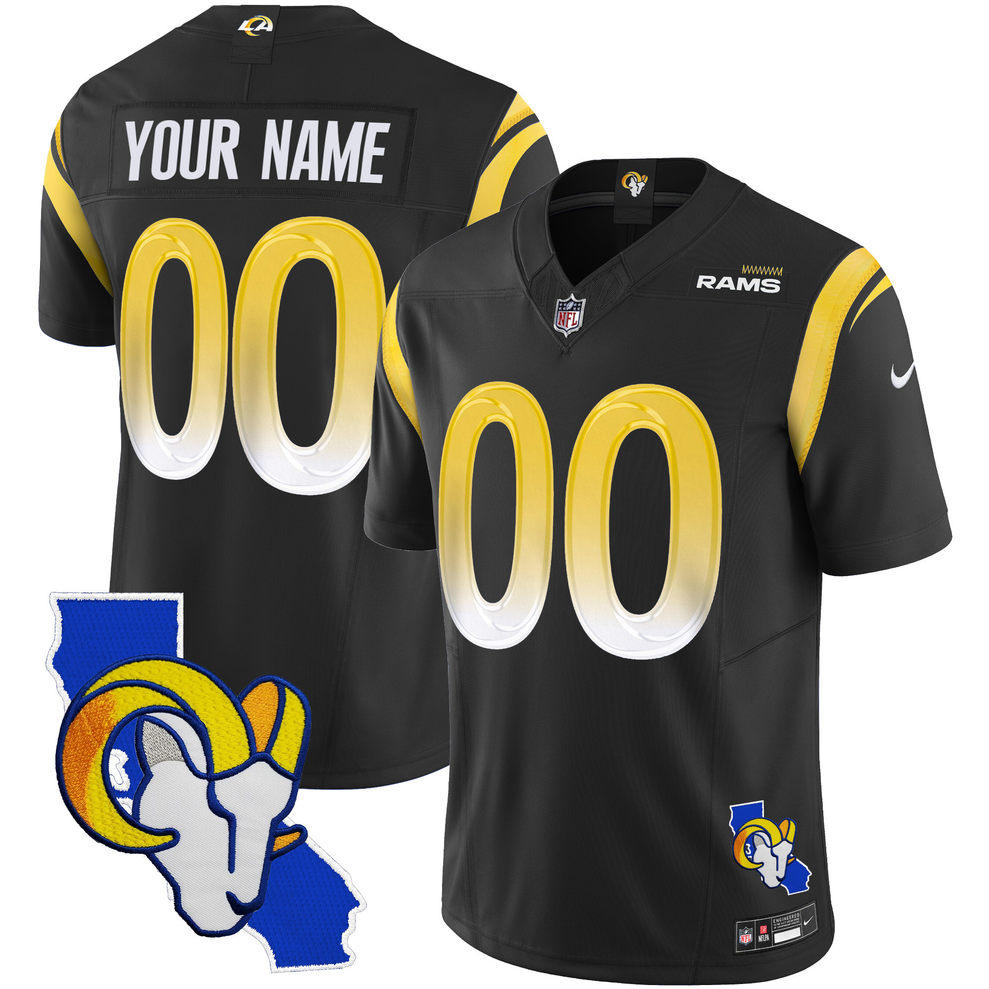 Los Angeles Rams California Patch Vapor Limited Custom Black Jersey - All Stitched 