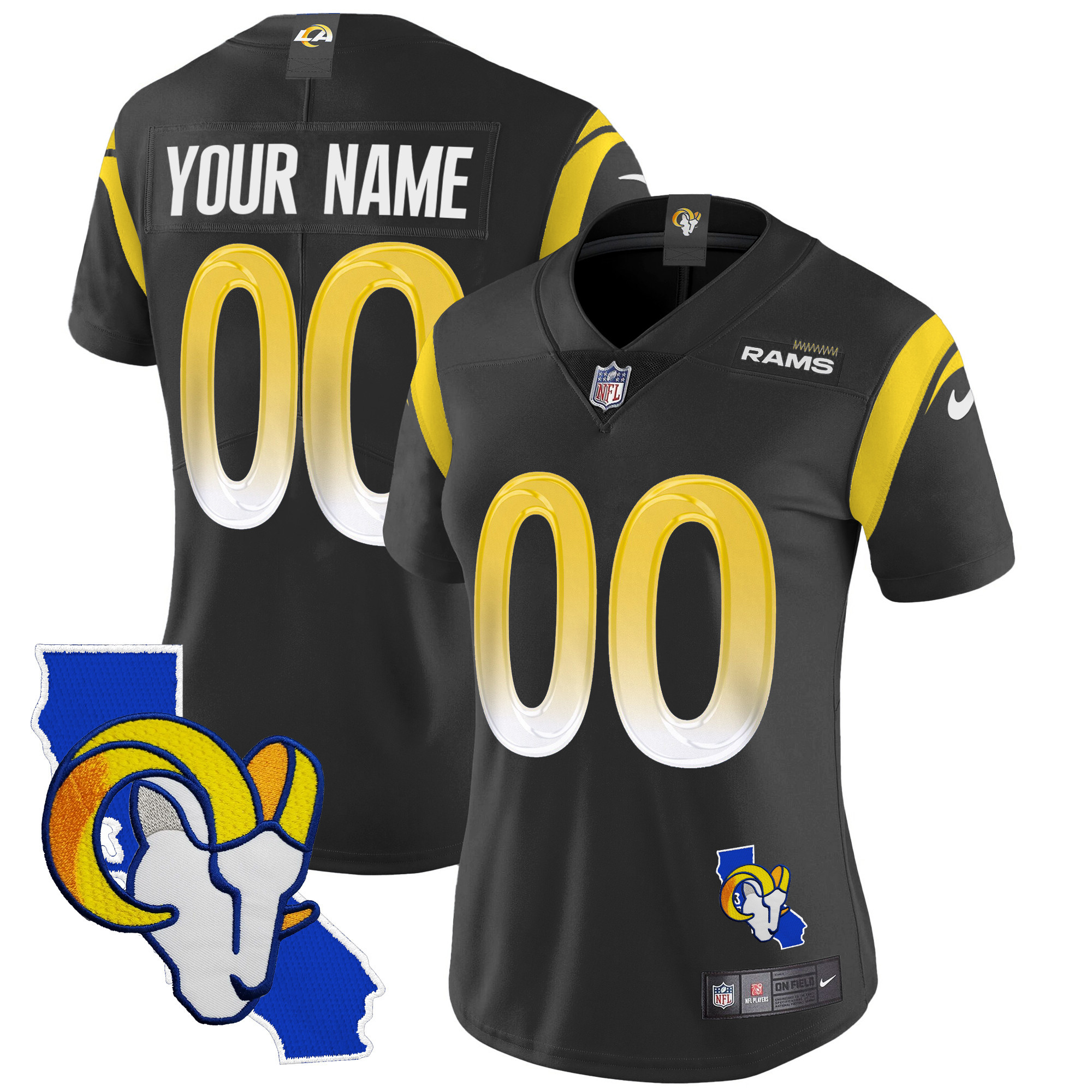 Los Angeles Rams California Patch Vapor Limited Custom Black Jersey - All Stitched 