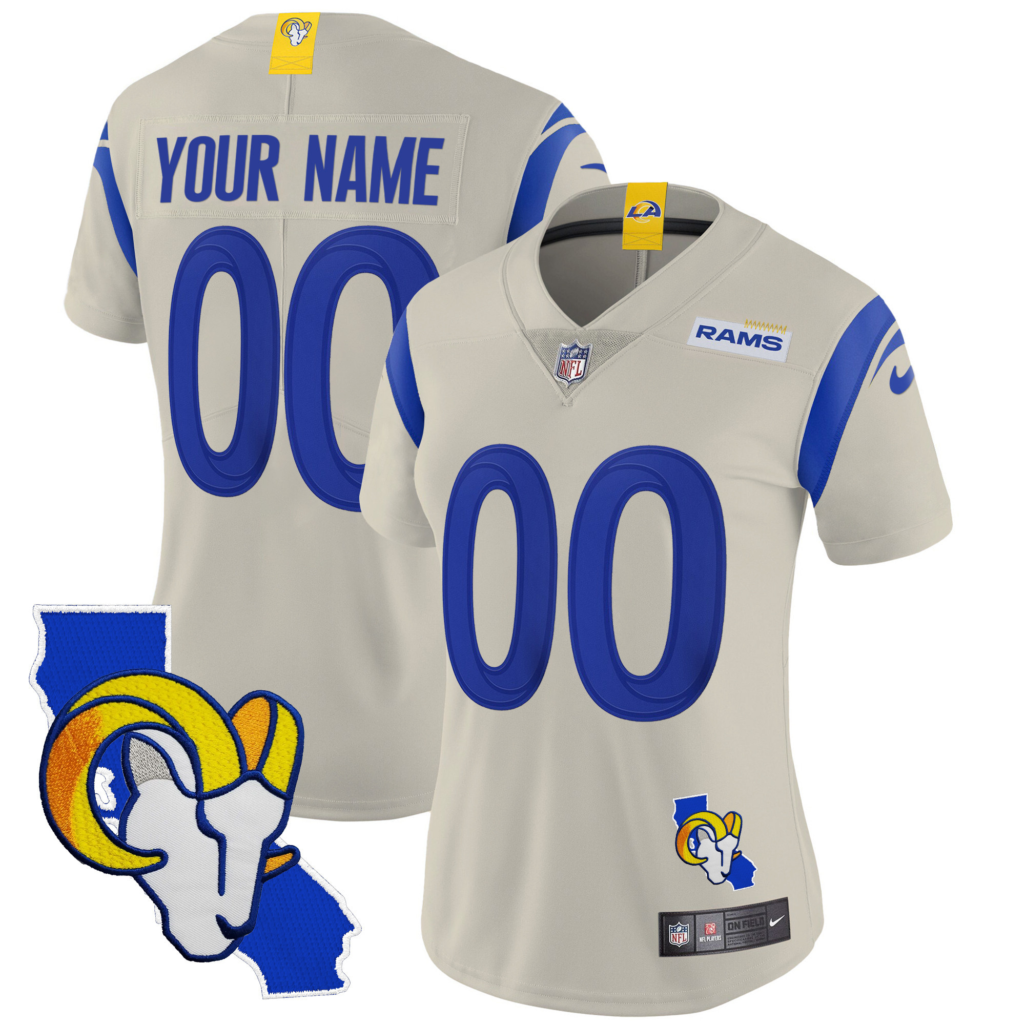 Los Angeles Rams California Patch Vapor Limited Custom Bone Jersey - All Stitched 