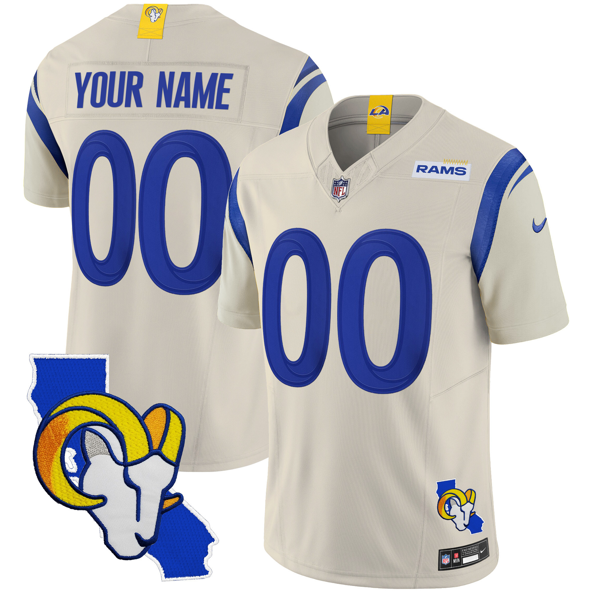 Los Angeles Rams California Patch Vapor Limited Custom Bone Jersey - All Stitched 