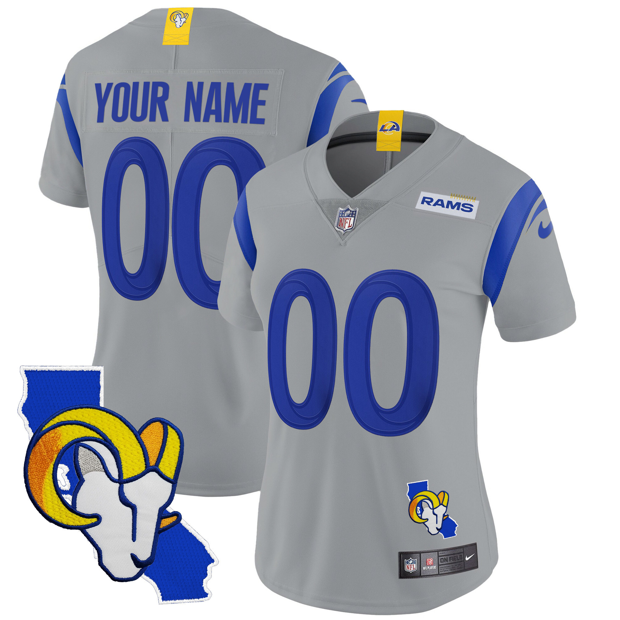Los Angeles Rams California Patch Vapor Limited Custom Gray Jersey - All Stitched 