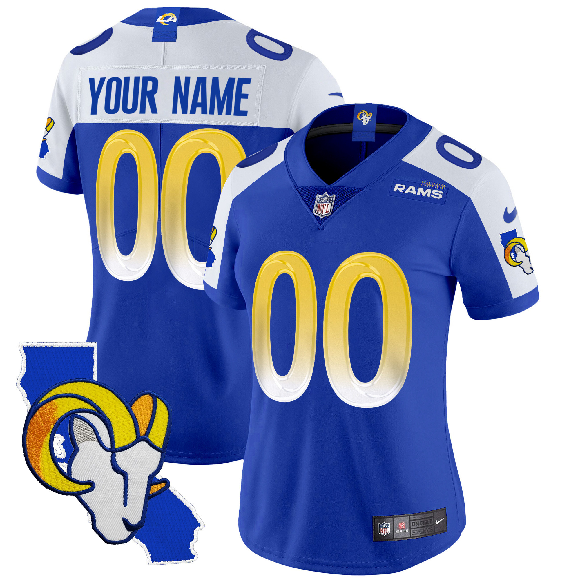 Los Angeles Rams California Patch Vapor Limited Custom Royal Alternate Jersey - All Stitched 