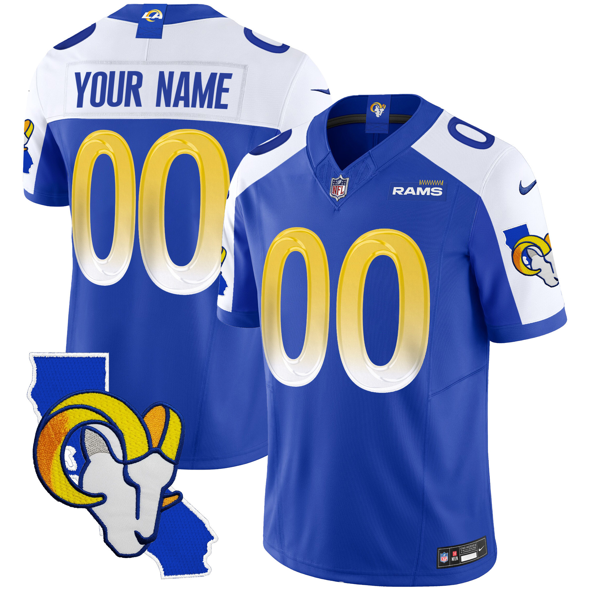 Los Angeles Rams California Patch Vapor Limited Custom Royal Alternate Jersey - All Stitched 