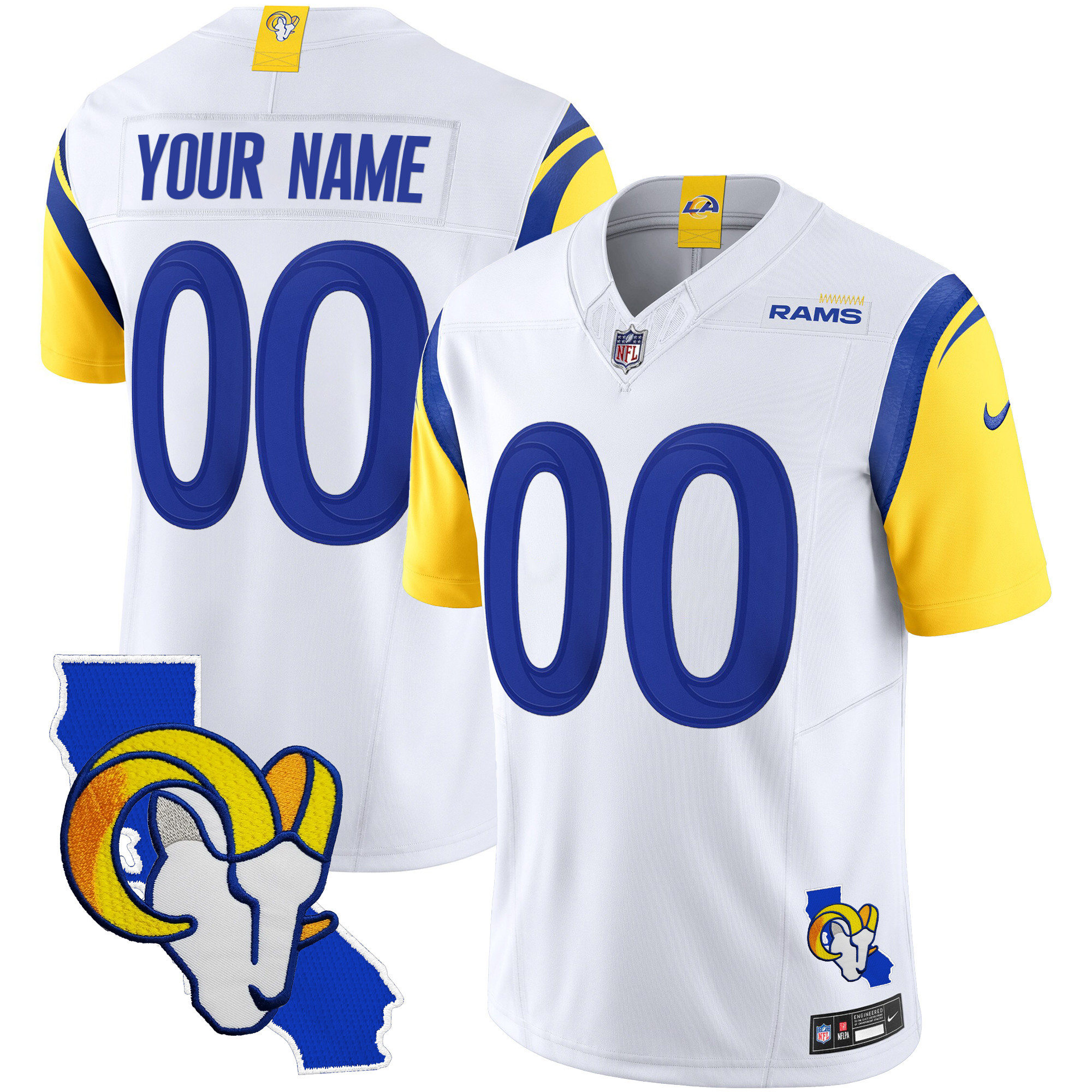 Los Angeles Rams California Patch Vapor Limited Custom White Jersey - All Stitched 