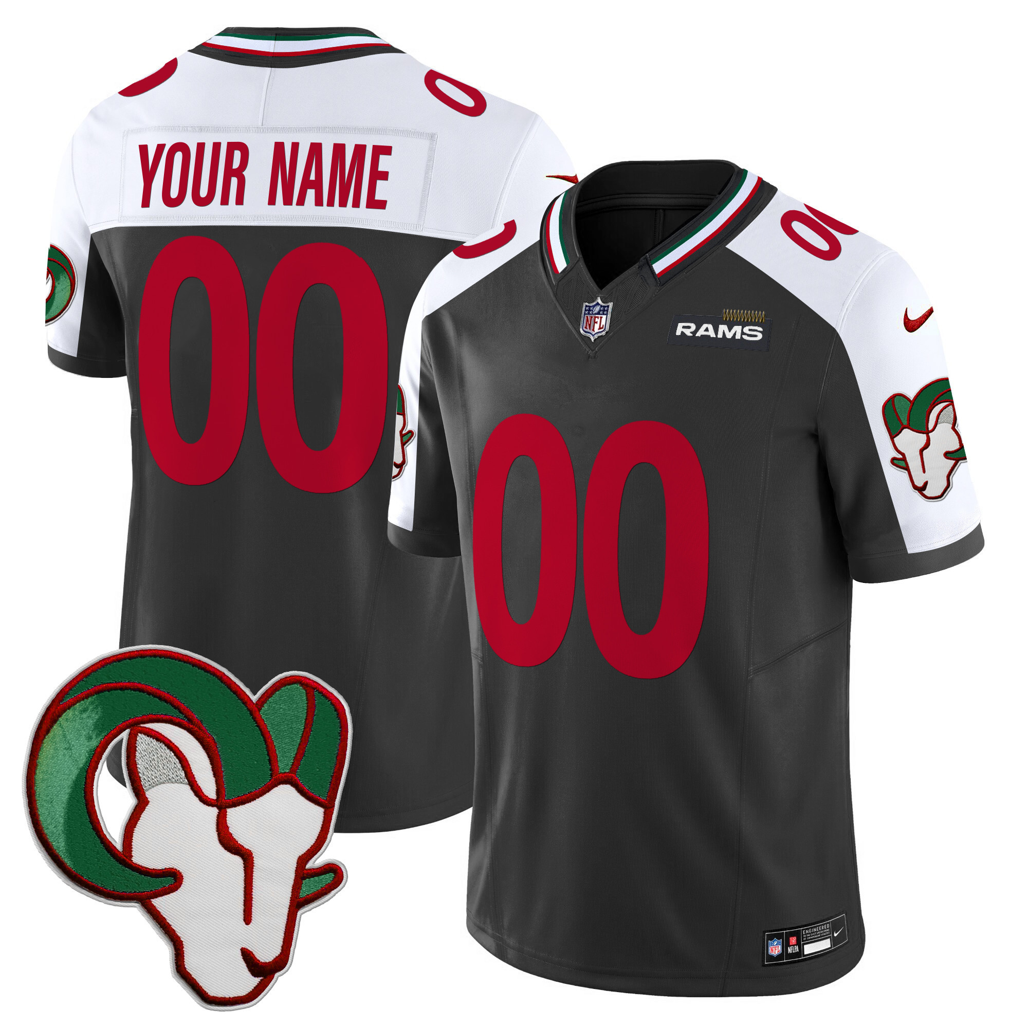 Los Angeles Rams Mexico Vapor Limited Custom Black Alternate Jersey - All Stitched 