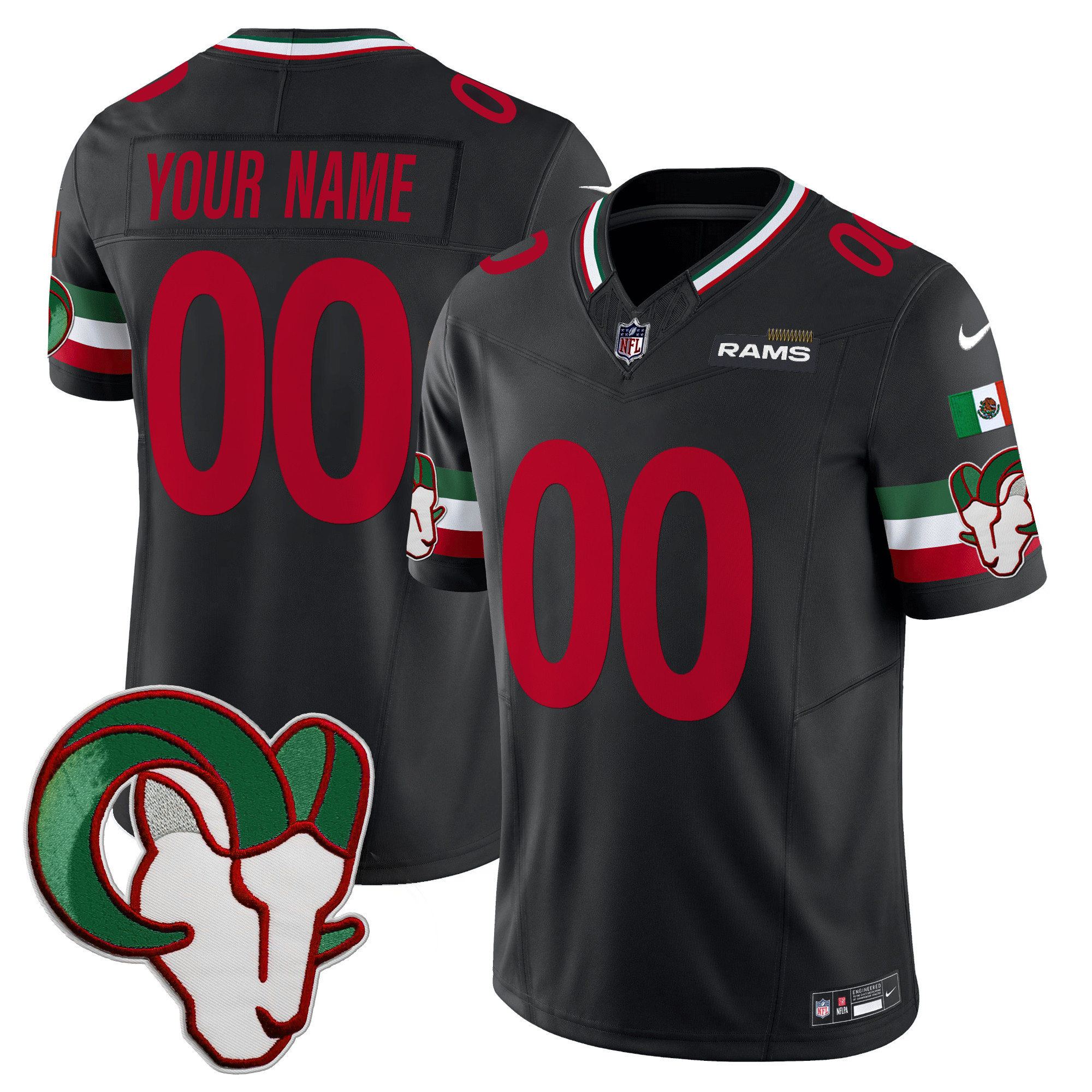 Los Angeles Rams Mexico Vapor Limited Custom Black Jersey - All Stitched 