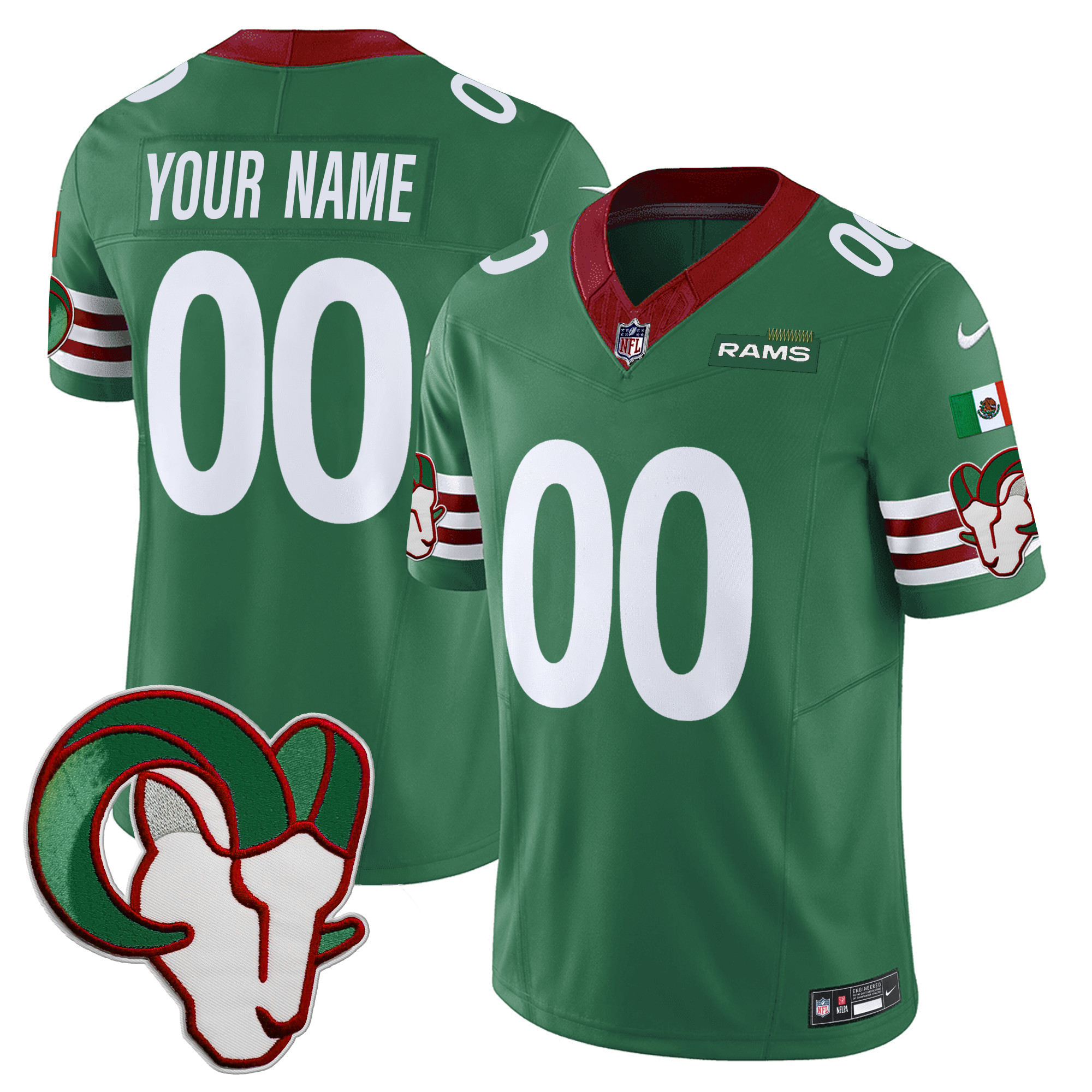 Los Angeles Rams Mexico Vapor Limited Custom Green Jersey - All Stitched 