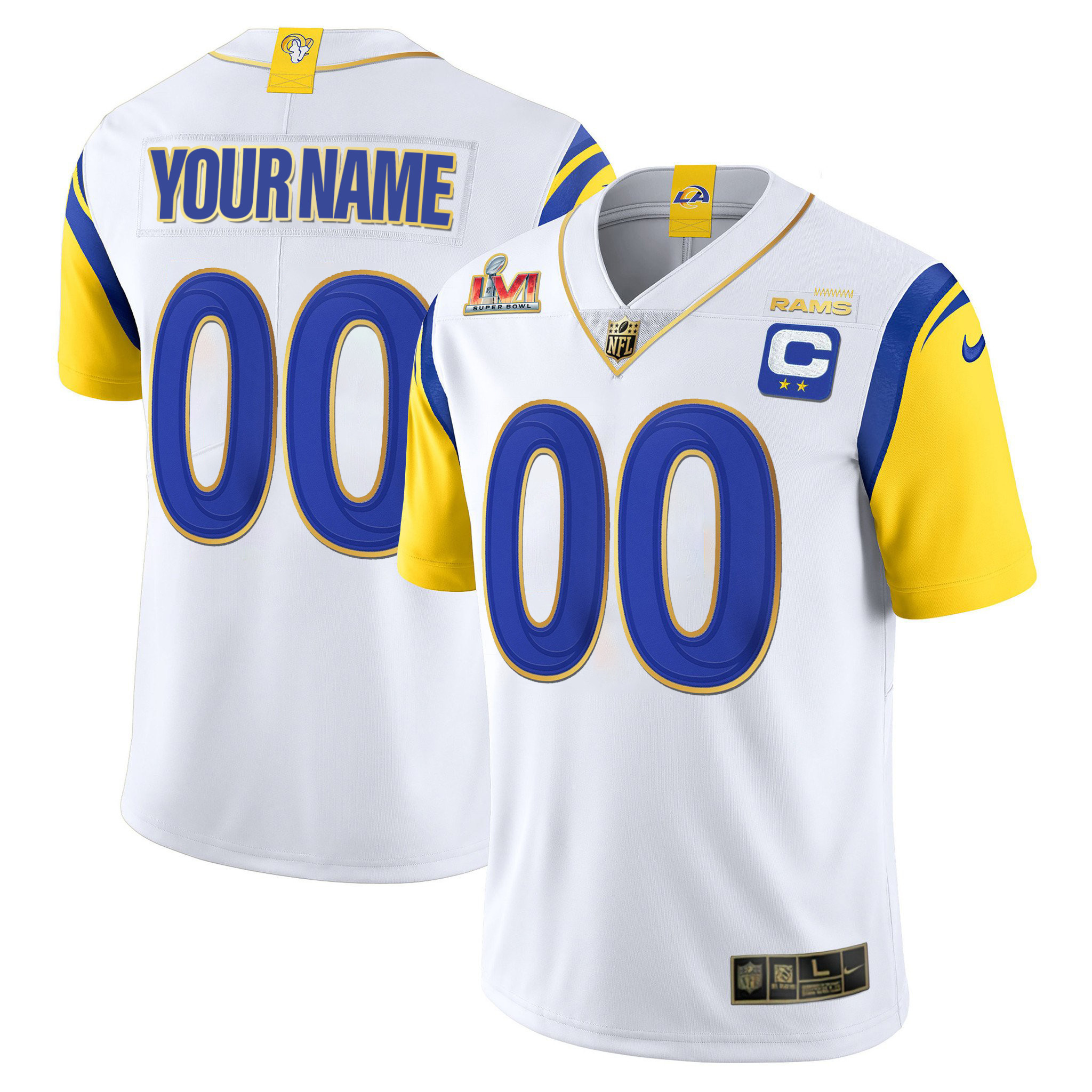 Los Angeles Rams Super Bowl Lvi Vapor Gold Trim Custom Vapor Gold Trim Jersey - All Stitched 