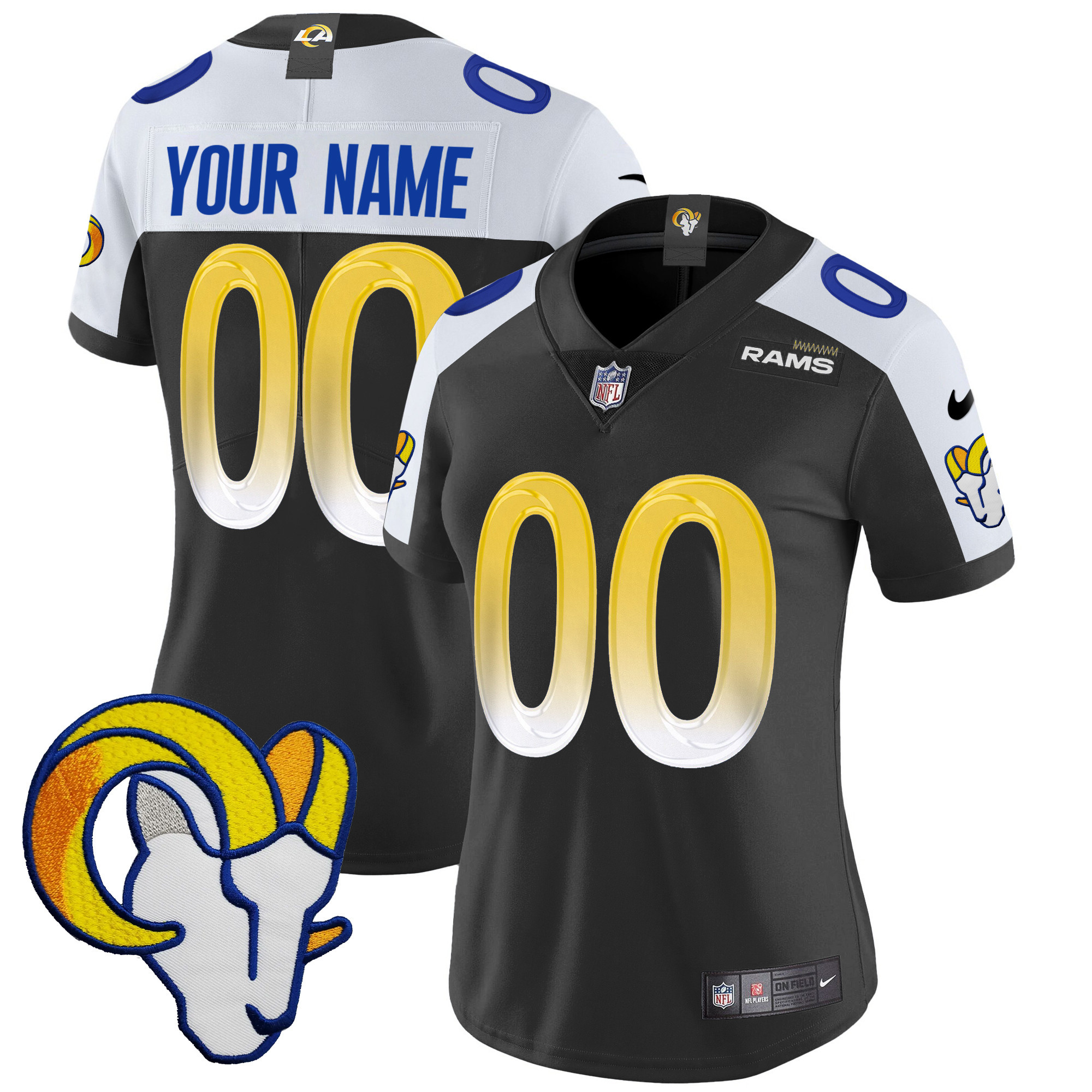 Los Angeles Rams Vapor Limited Custom Black Alternate Jersey - All Stitched 