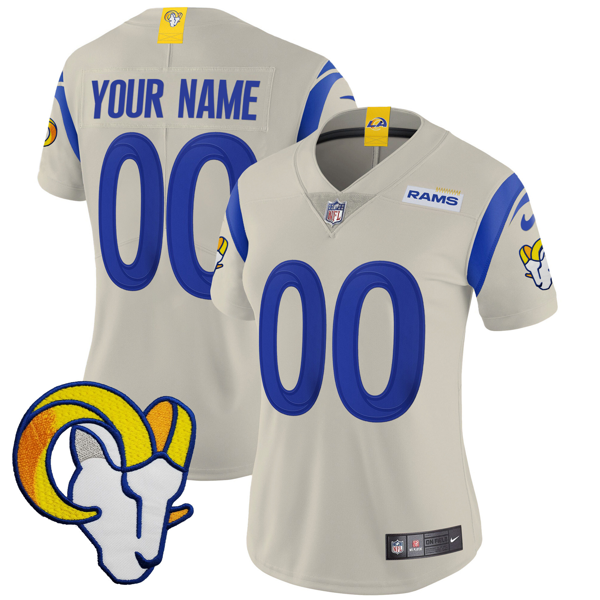 Los Angeles Rams Vapor Limited Custom Bone Jersey - All Stitched 