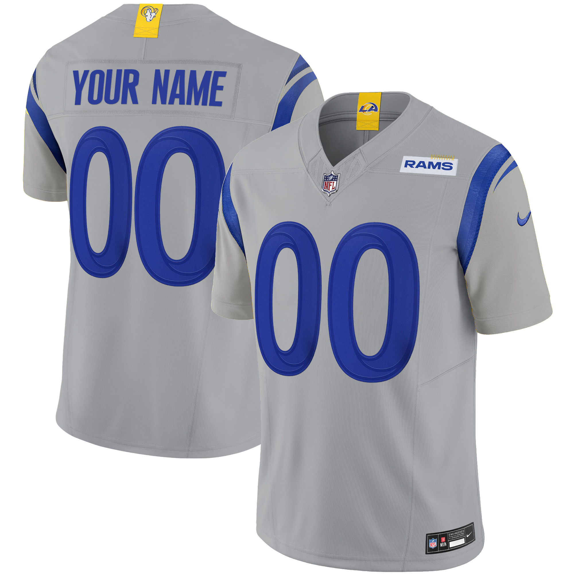 Los Angeles Rams Vapor Limited Custom Gray Jersey - All Stitched 