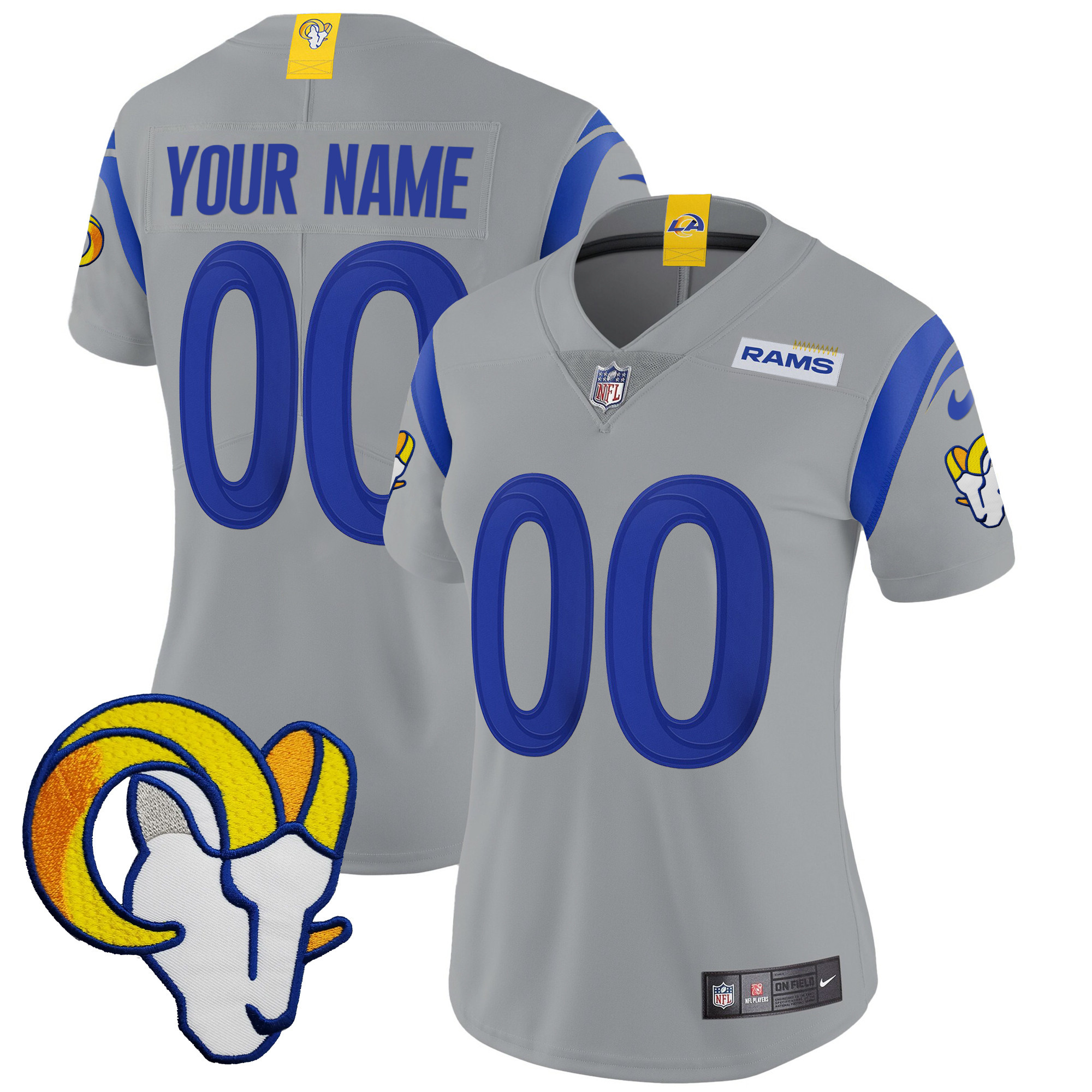 Los Angeles Rams Vapor Limited Custom Gray Jersey - All Stitched 