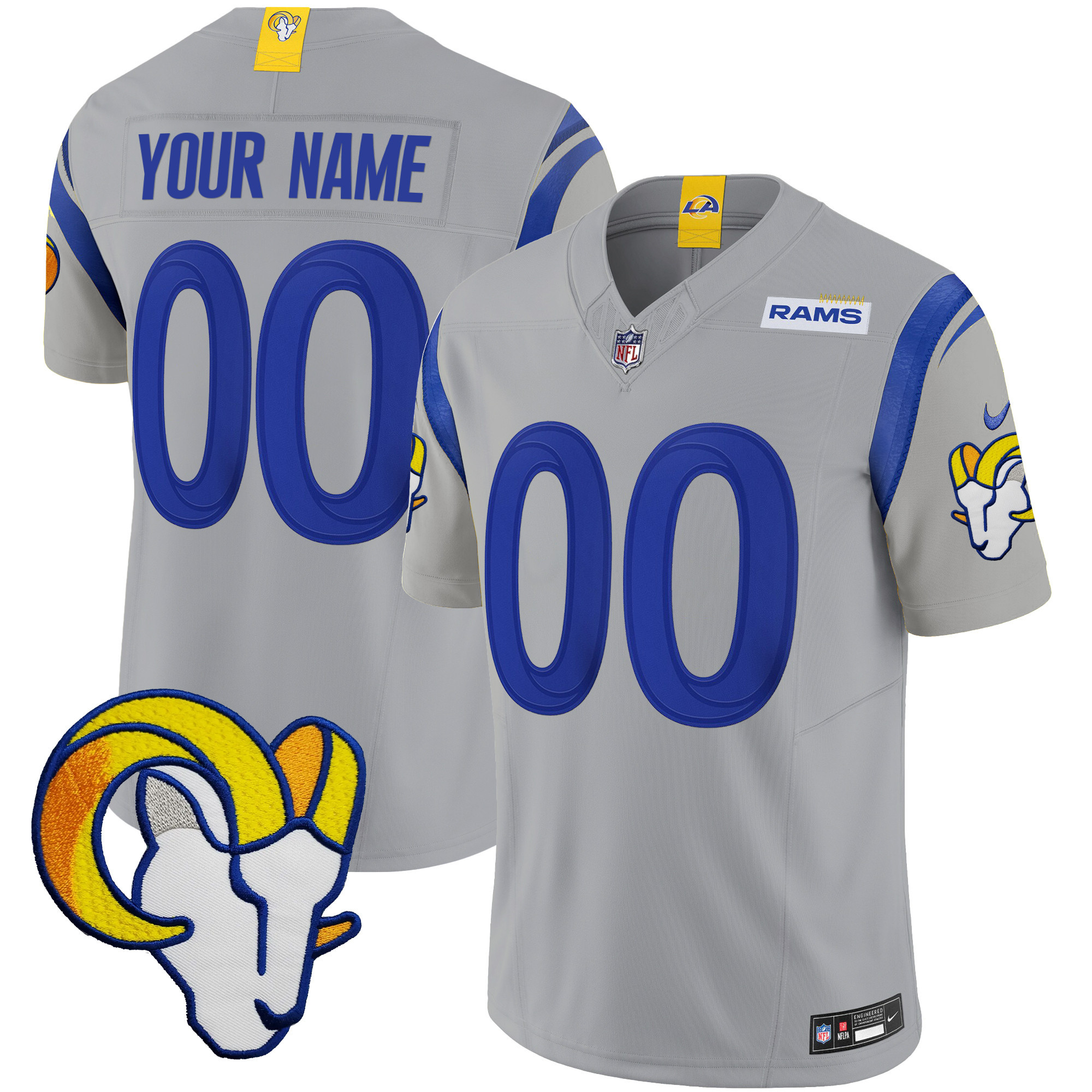 Los Angeles Rams Vapor Limited Custom Gray Jersey - All Stitched 