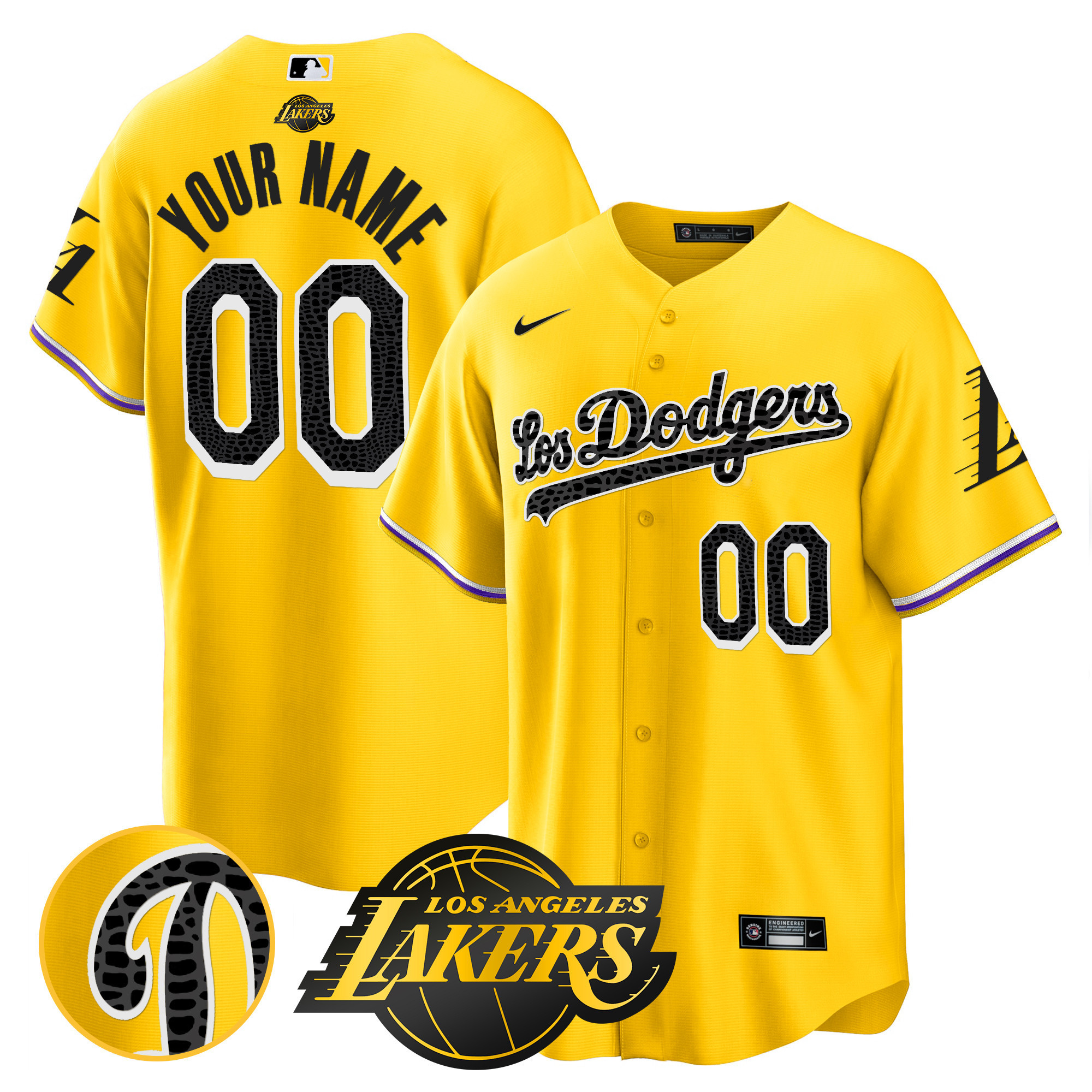 Los Los Angeles Dodgers Cool Base Mamba Custom Gold Jersey - All Stitched
