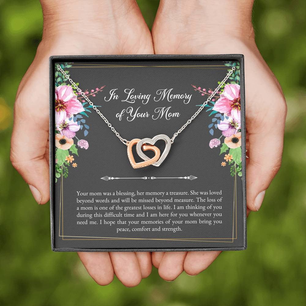 Loss of Mom Gifts, In Loving Memory, Sympathy Interlocking Heart Necklace For Loss of Mom, Memorial Sorry For Your Loss Present