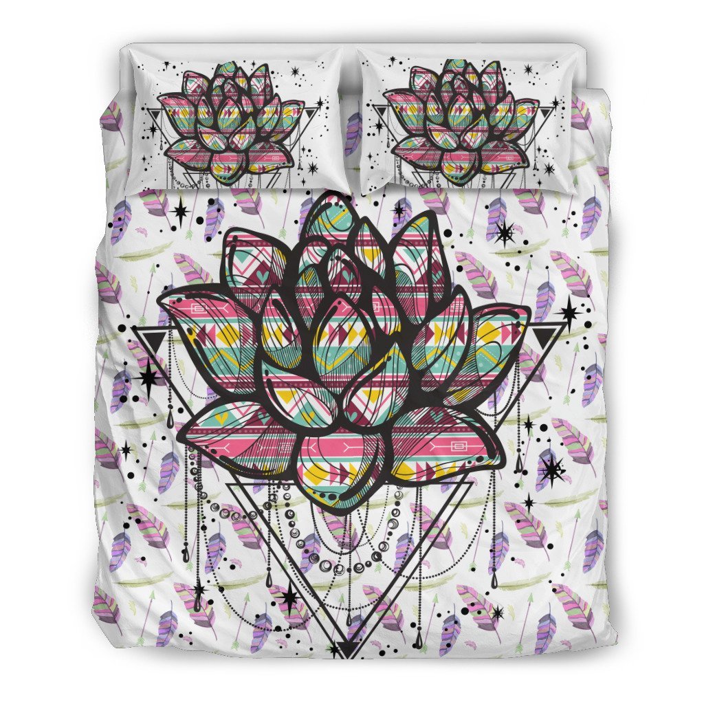 Lotus And Feather Dreams 3D Customized Duvet Cover Bedding Set