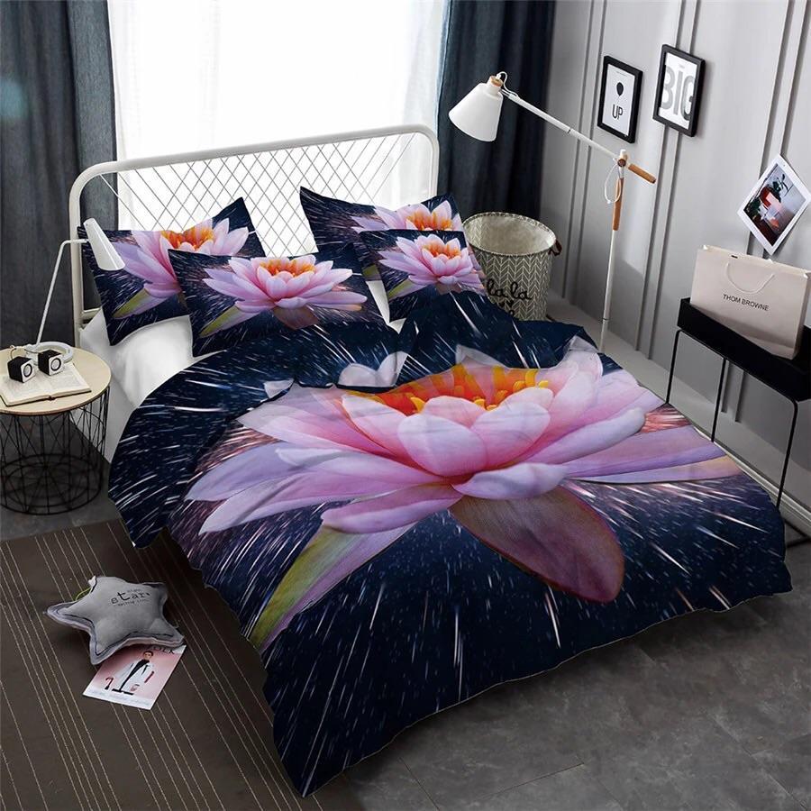 Lotus Flower 3D Customized Duvet Cover Bedding Set