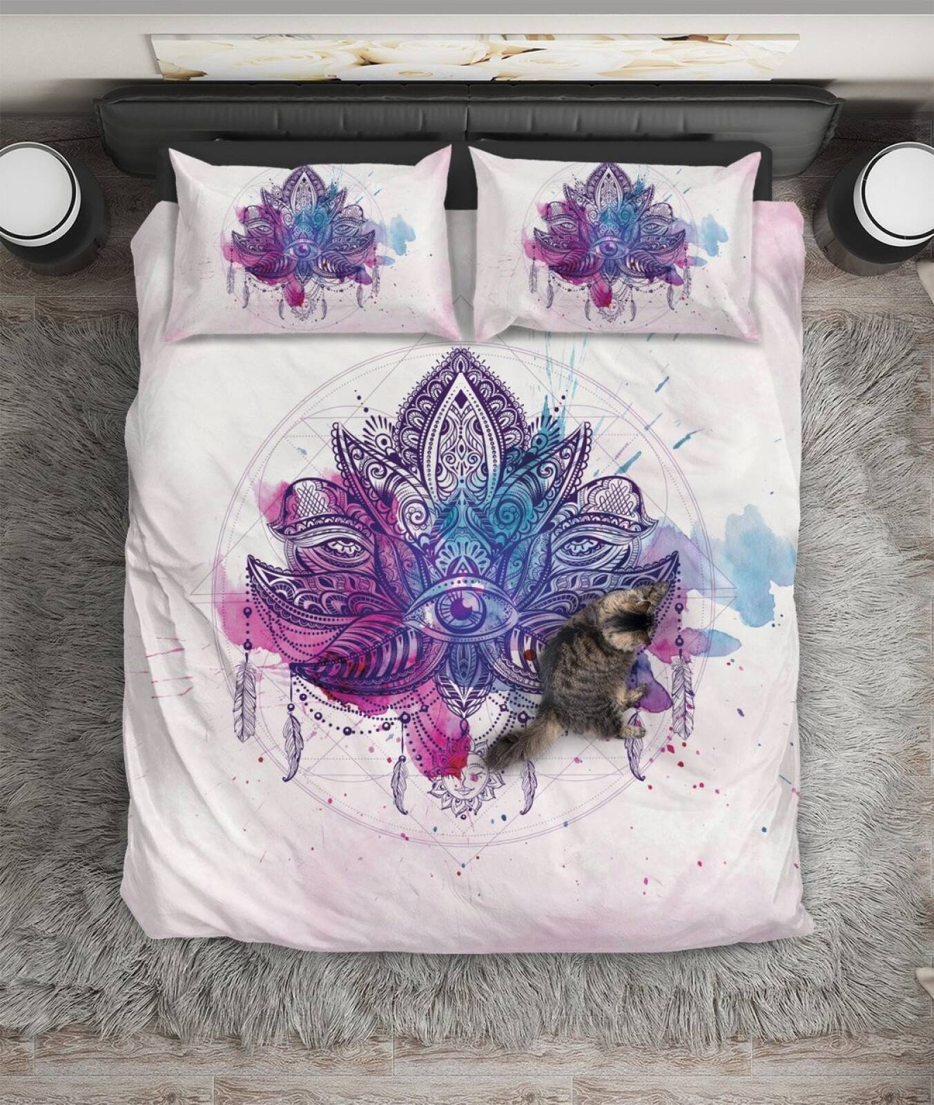Lotus Flower Watercolor Art Hop 3D Customized Duvet Cover Bedding Set