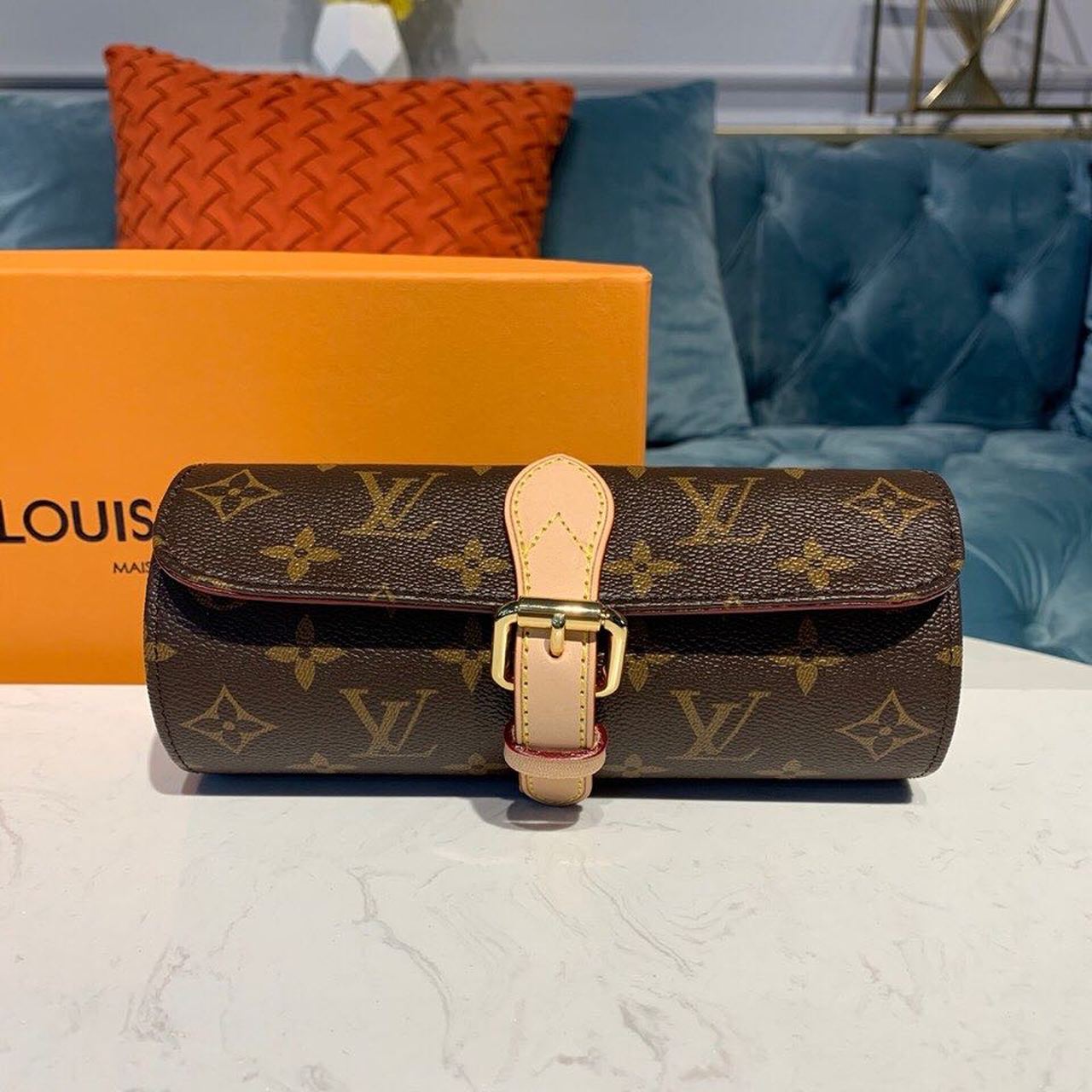 Louis Vuitton 3 Watch Case Monogram Canvas For Women, Travel Bags 7.9in/20cm LV
