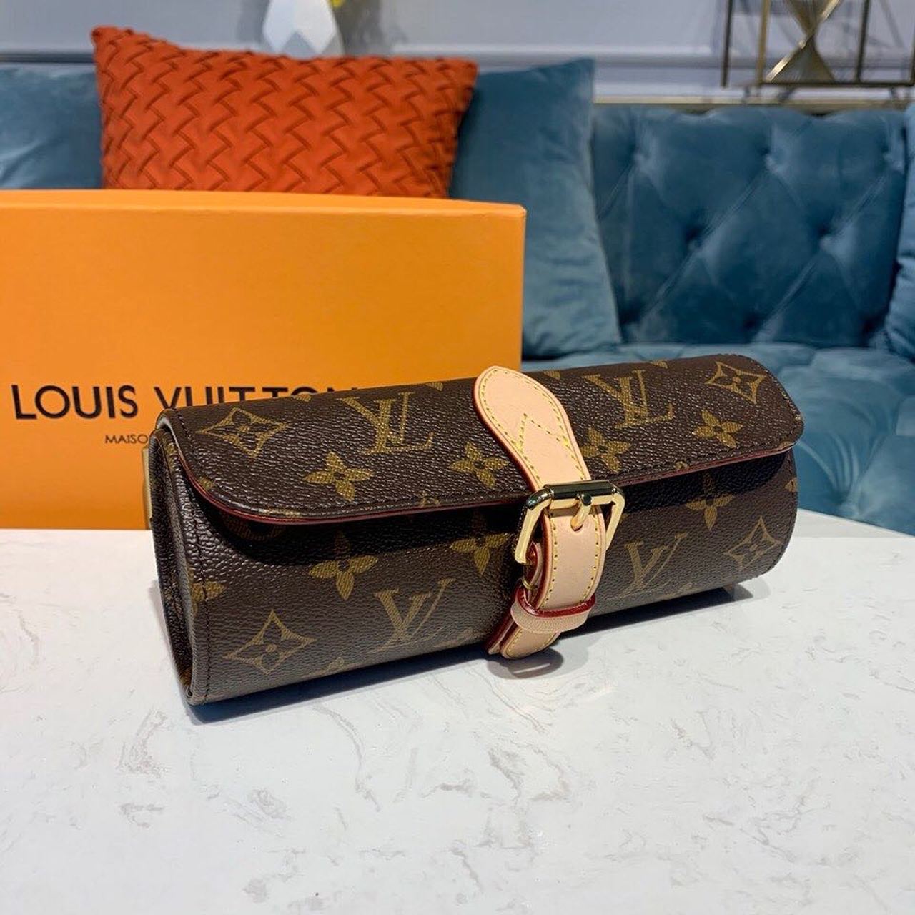 Louis Vuitton 3 Watch Case Monogram Canvas For Women, Travel Bags 7.9in/20cm LV