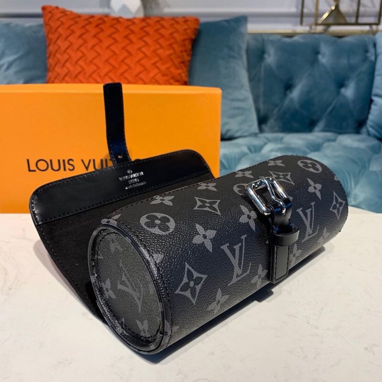 Louis Vuitton 3 Watch Case Monogram Eclipse Canvas For Men, Men’s Bags, Luggage 7.9in/20cm