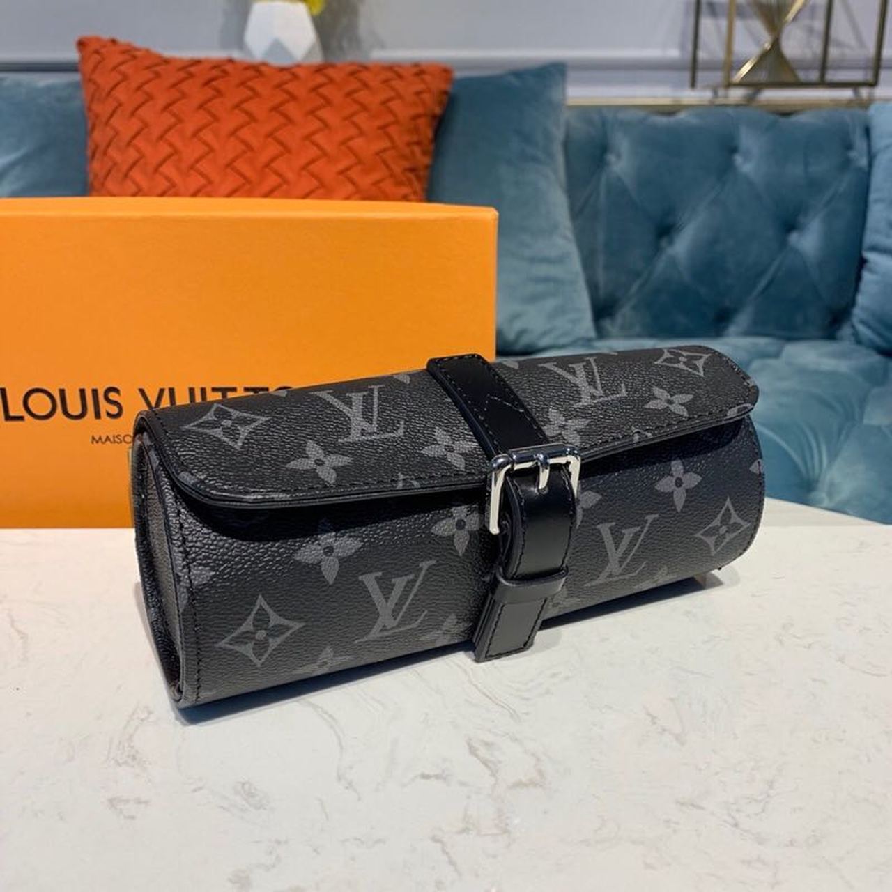 Louis Vuitton 3 Watch Case Monogram Eclipse Canvas For Men, Men’s Bags, Luggage 7.9in/20cm