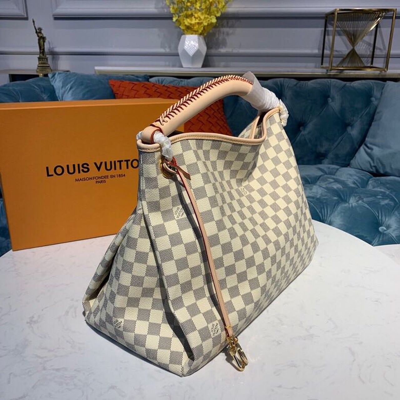 Louis Vuitton Artsy MM Damier Azur Canvas For Women, Women’s Handbags, Shoulder Bags 16.1in/41cm