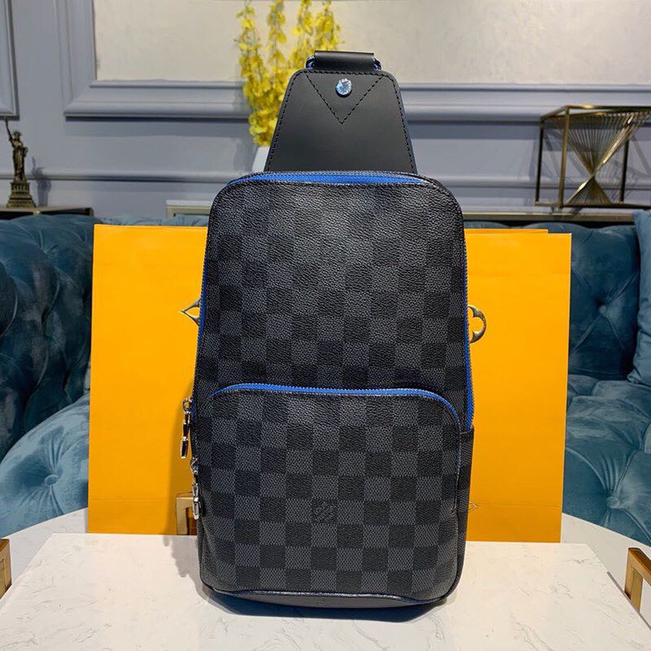 Louis Vuitton Avenue Sling Bag Damier Graphite Canvas Blue For Men, Men’s Bags, Crossbody Bags 12.2in/31cm