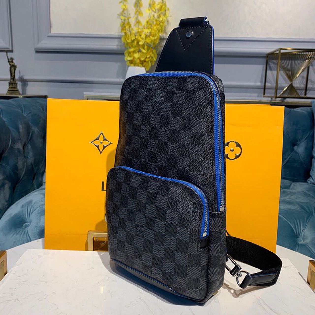 Louis Vuitton Avenue Sling Bag Damier Graphite Canvas Blue For Men, Men’s Bags, Crossbody Bags 12.2in/31cm