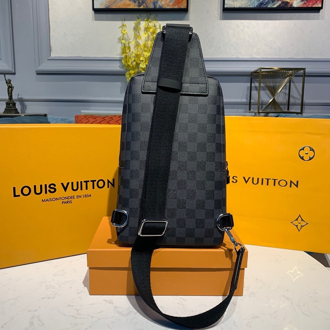 Louis Vuitton Avenue Sling Bag Damier Graphite Canvas For Men, Men’s Bags, Shoulder And Crossbody Bags 12.2in/31cm
