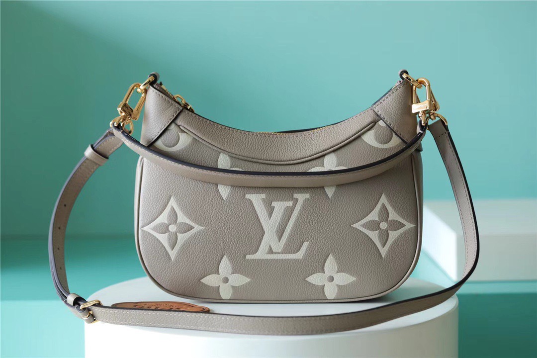 Louis Vuitton Bagatelle Monogram Empreinte Tourterelle Gray / Creme Beige For Women, Women’s Handbags, Shoulder And Crossbody Bags 22cm/8.7in