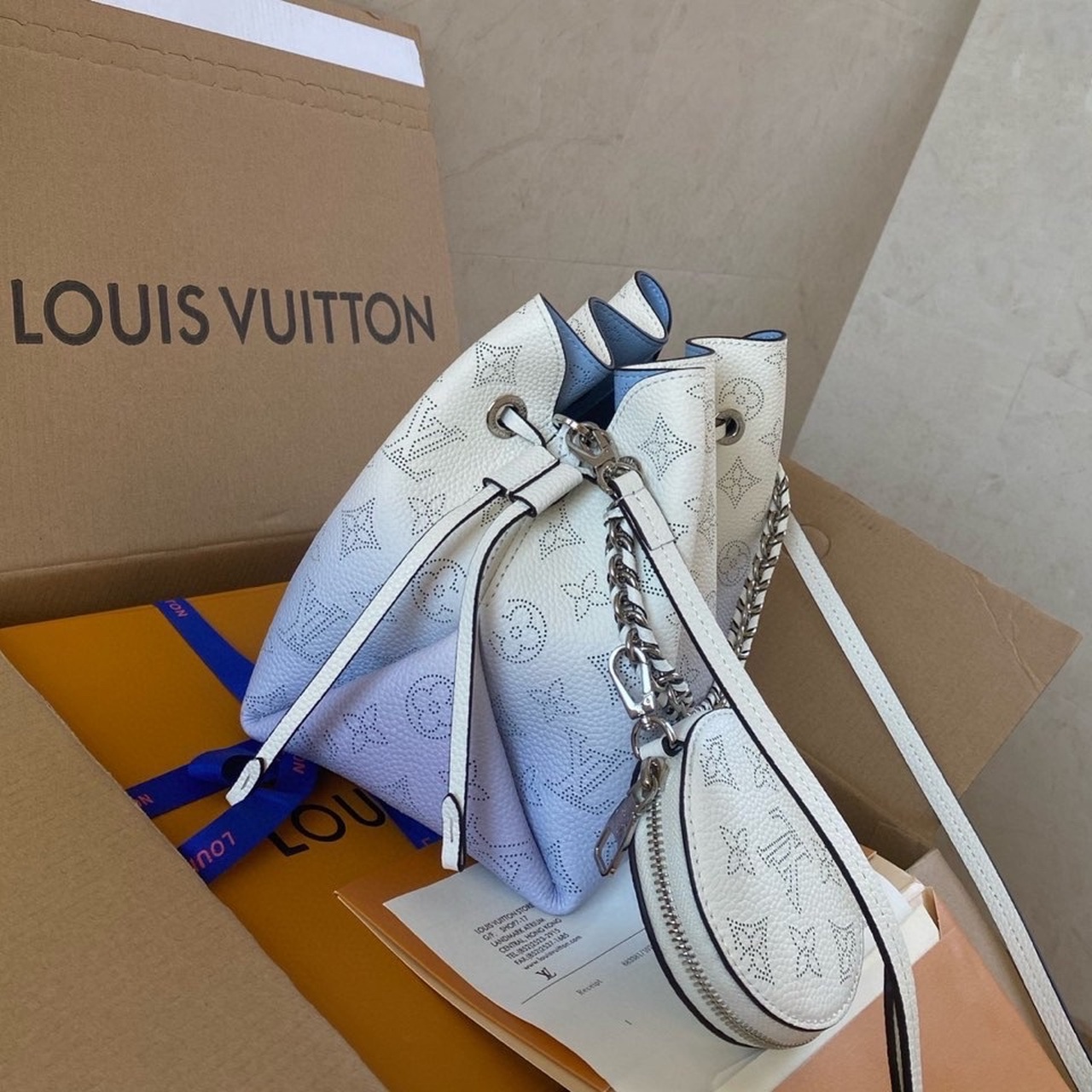 Louis Vuitton Bella Bucket Bag Light Blue For Women, Women’s Handbags, Shoulder And Crossbody Bags 7.5in/19cm