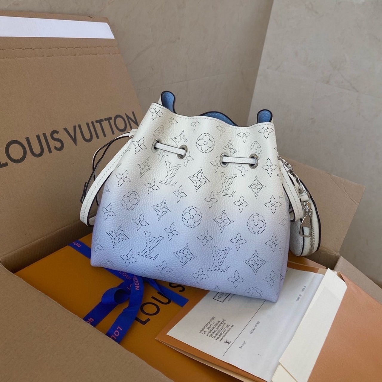 Louis Vuitton Bella Bucket Bag Light Blue For Women, Women’s Handbags, Shoulder And Crossbody Bags 7.5in/19cm