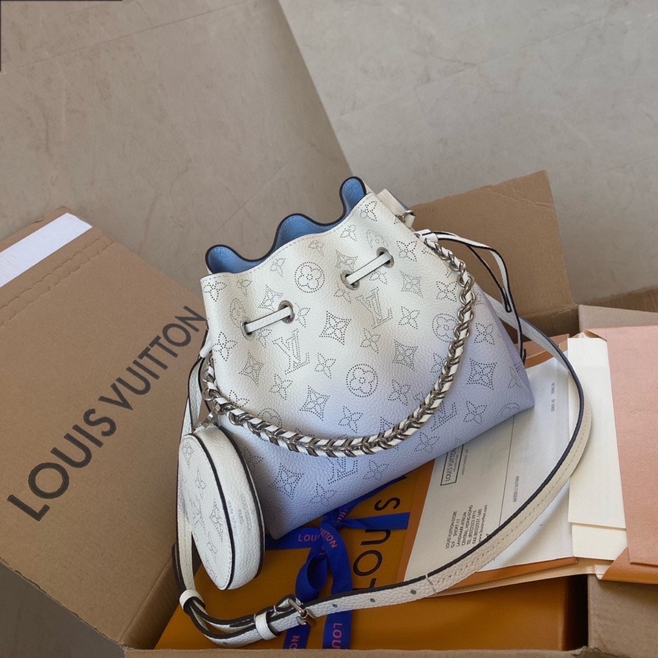Louis Vuitton Bella Bucket Bag Light Blue For Women, Women’s Handbags, Shoulder And Crossbody Bags 7.5in/19cm