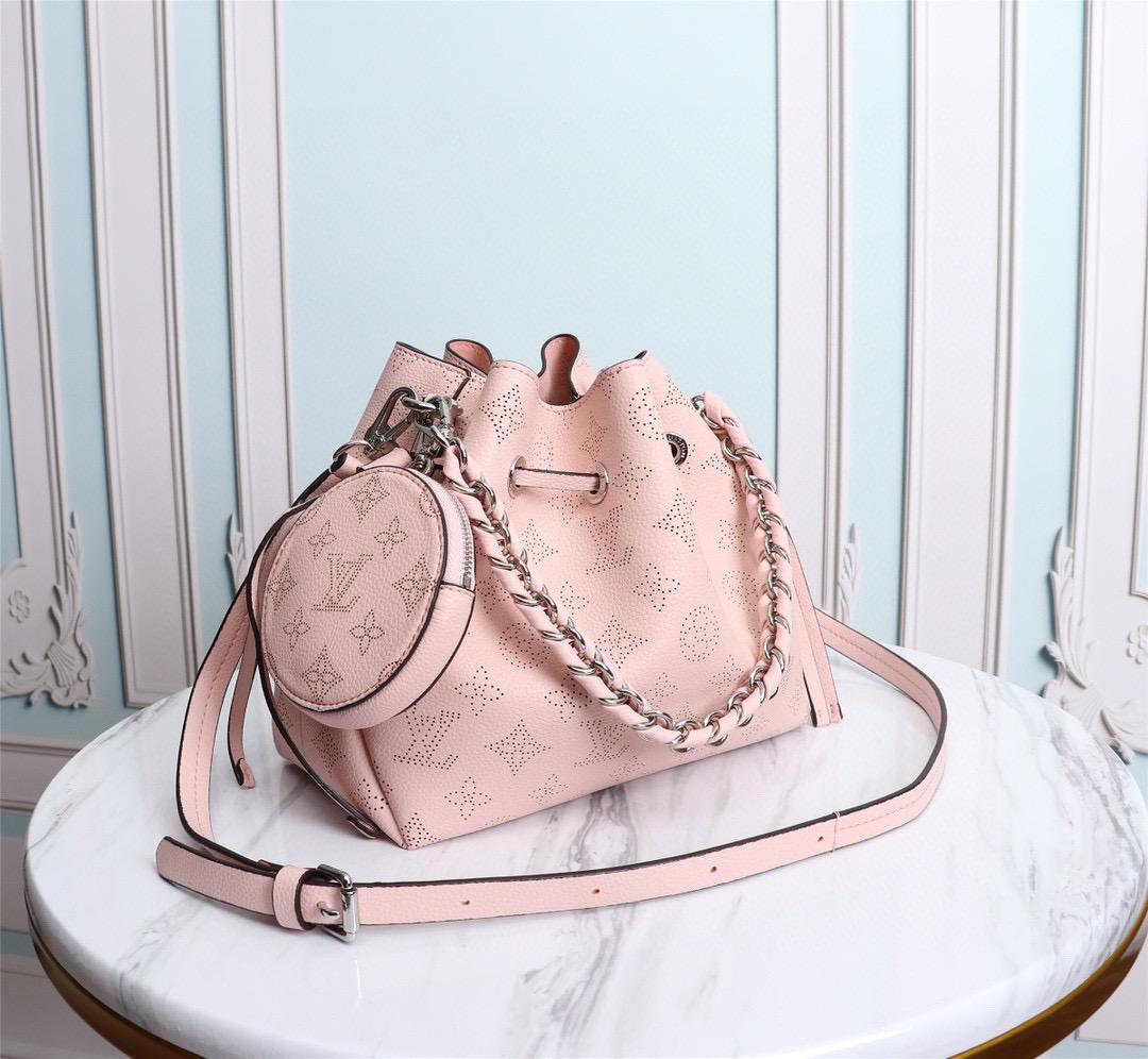 Louis Vuitton Bella Bucket Bag Mahina Magnolia Pink For Women, Women’s Handbags, Shoulder And Crossbody Bags 7.5in/22cm