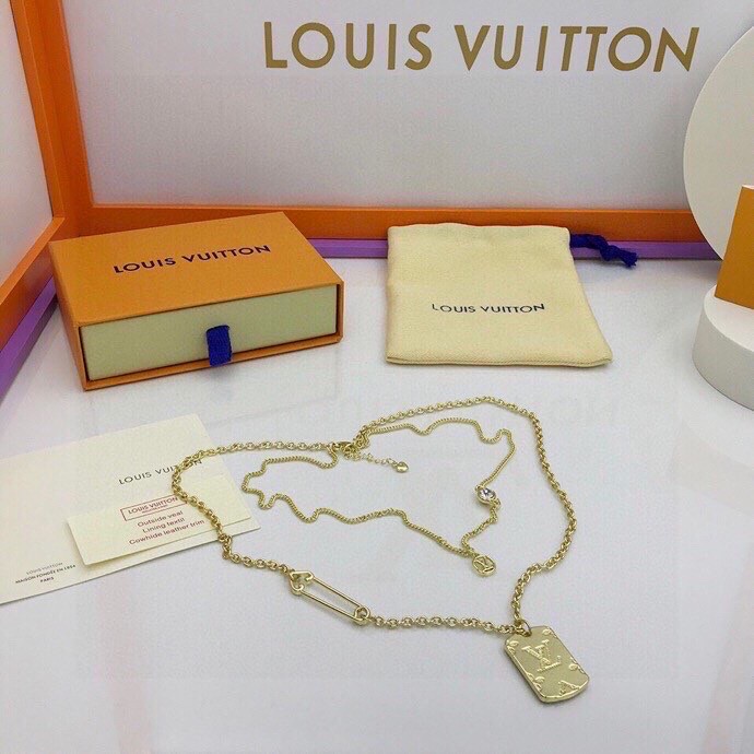 Louis Vuitton Big Tag LV Necklace Gold Tone For Women