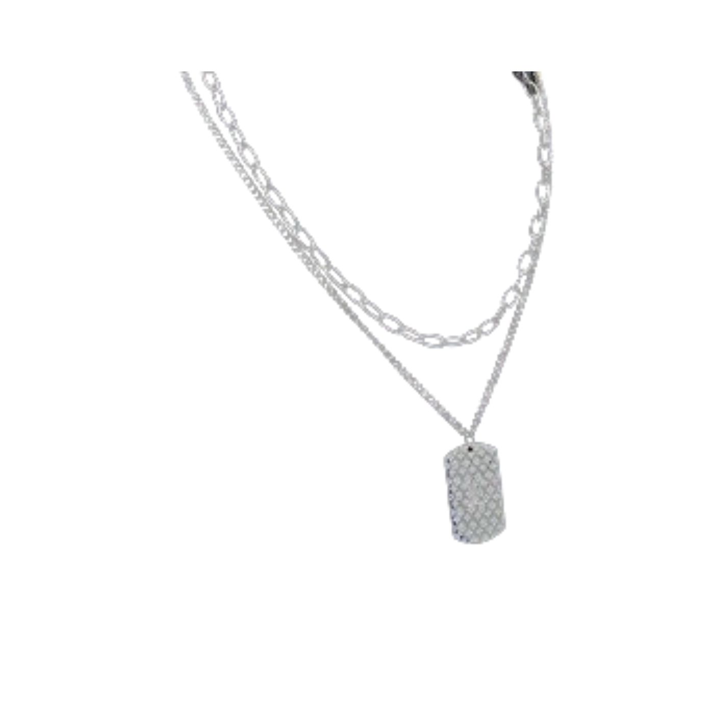 Louis Vuitton Big Tag LV Necklace Silver Tone For Women