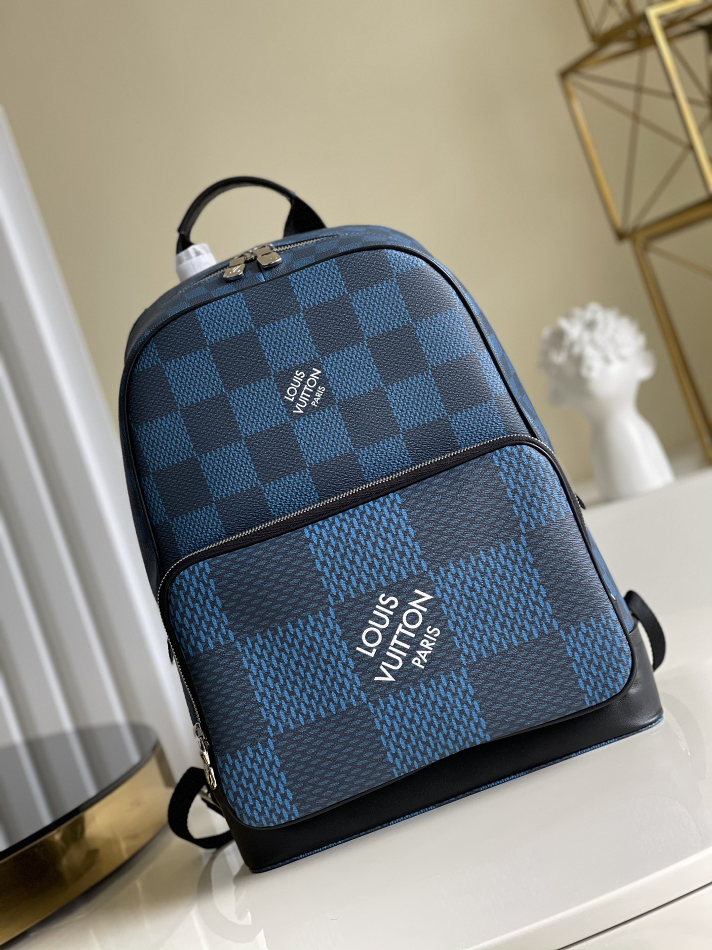 Louis Vuitton Campus Backpack Damier Graphite 3D Canvas Blue For Men, Men’s Bags 39cm