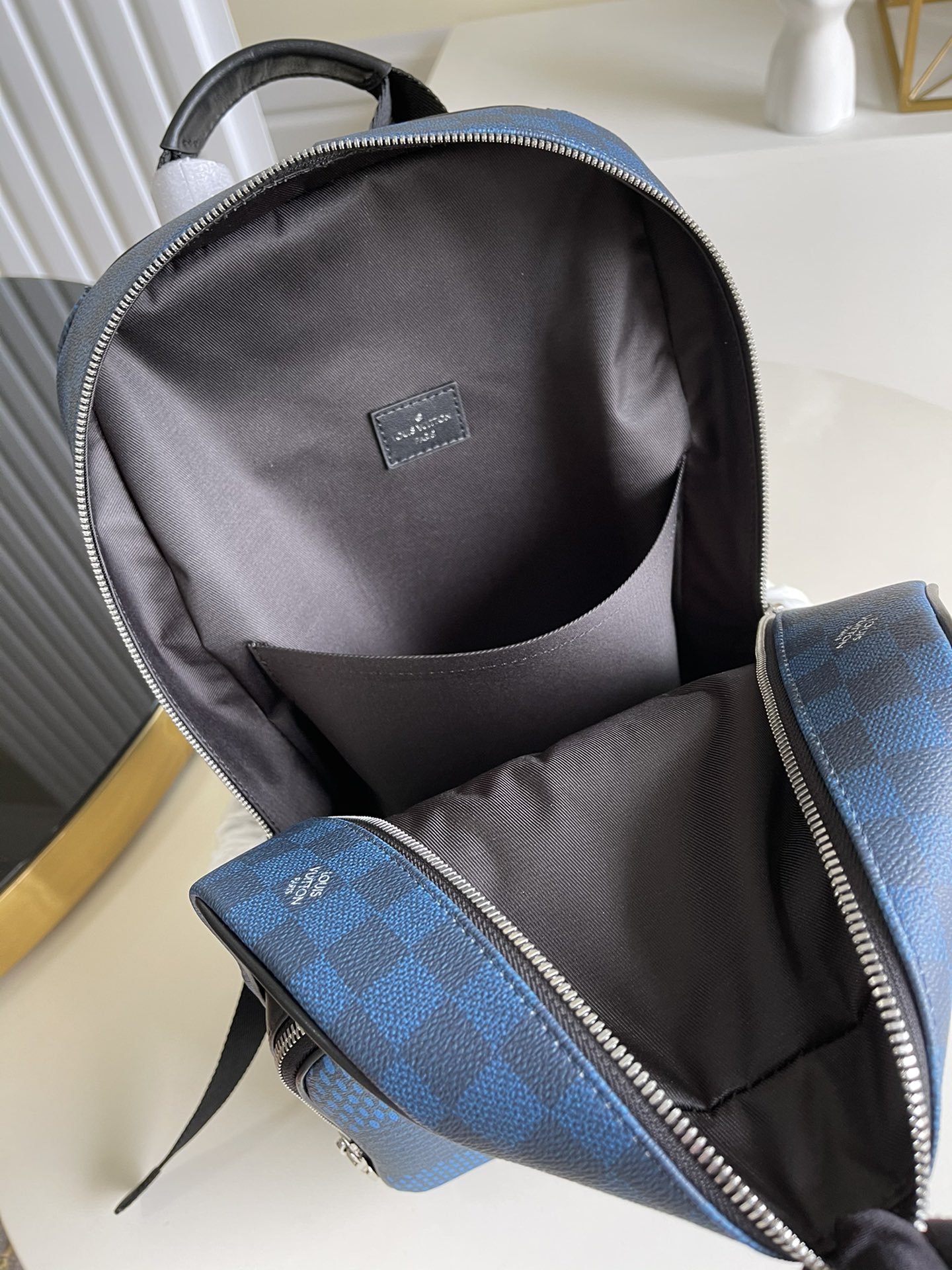 Louis Vuitton Campus Backpack Damier Graphite 3D Canvas Blue For Men, Men’s Bags 39cm