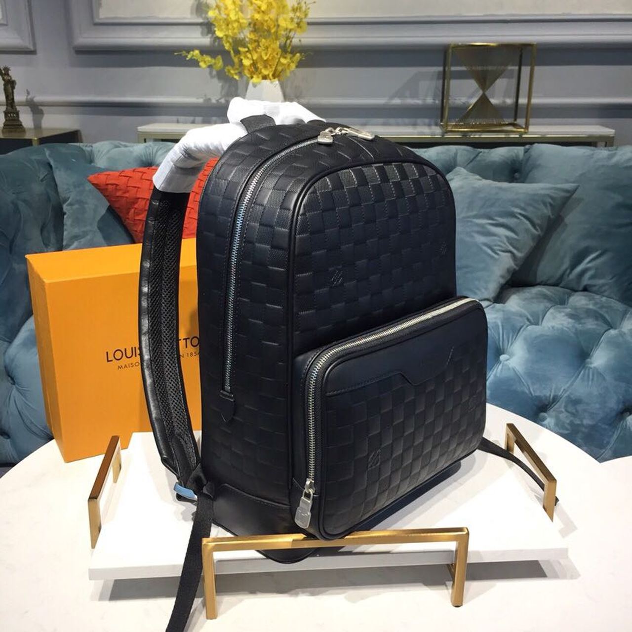 Louis Vuitton Campus Backpack Damier Infini Onyx Silver For Men, Men’s Bags 39cm
