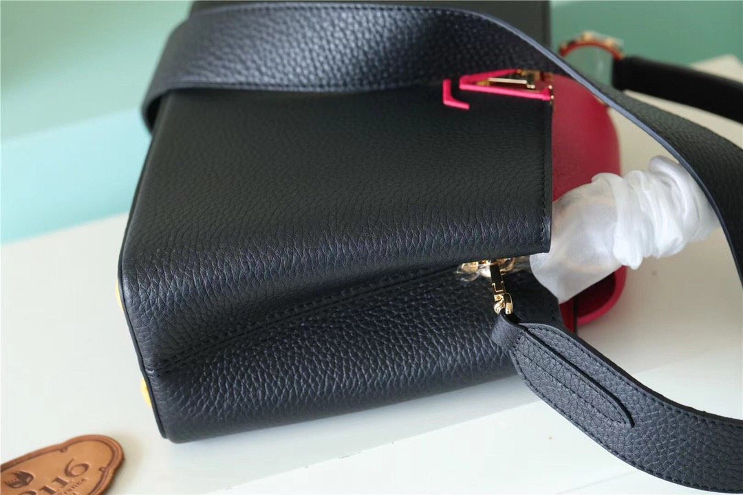 Louis Vuitton Capucines BB Taurillon Black/ Rose Berlingot For Women, Women’s Bags, Shoulder And Crossbody Bags 10.6in/27cm LV