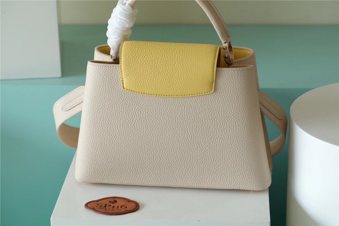 Louis Vuitton Capucines BB Taurillon Creme Beige/ Plume Yellow Berlingot For Women, Women’s Bags, Shoulder And Crossbody Bags 10.6in/27cm LV