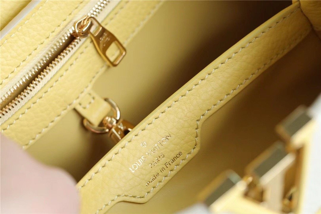 Louis Vuitton Capucines BB Taurillon Creme Beige/ Plume Yellow Berlingot For Women, Women’s Bags, Shoulder And Crossbody Bags 10.6in/27cm LV